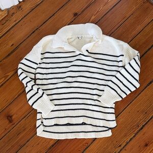 Alex mill Striped Knit polo Sweater - navy and White small preppy